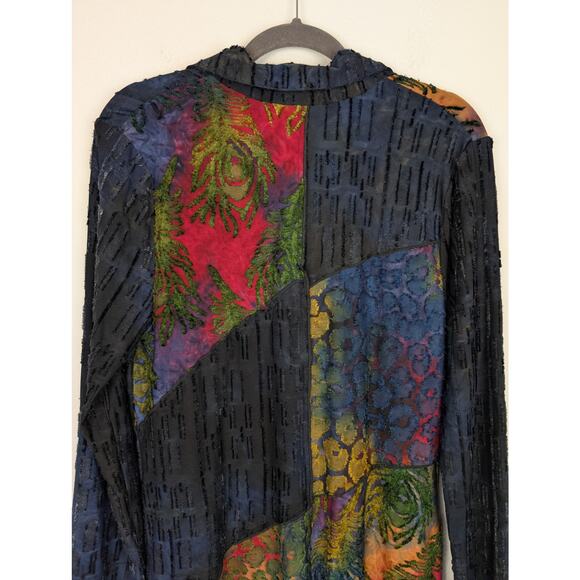 Palila Cardigan Embroidered Batik Tie Dye Velvet Boho Art to Wear Blue Size S - Picture 6 of 11